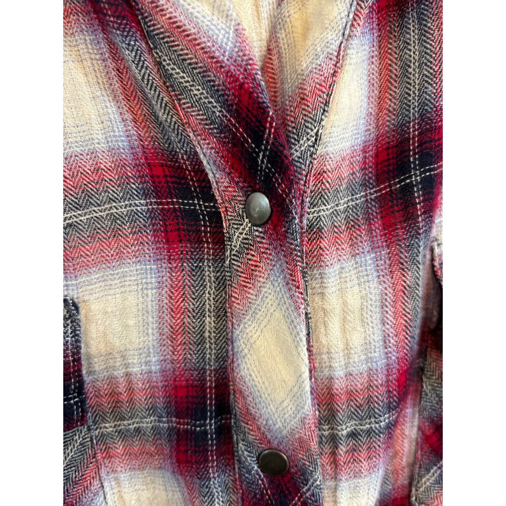 🔥SALE🔥 KUT from the Kloth Plaid Flannel Shirt Women M Red Blue Snap Western Rock - Picture 2 of 10